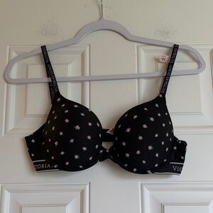 NWT Victoria's Secret Black Rose Print Tshirt Push Up Bra 34C